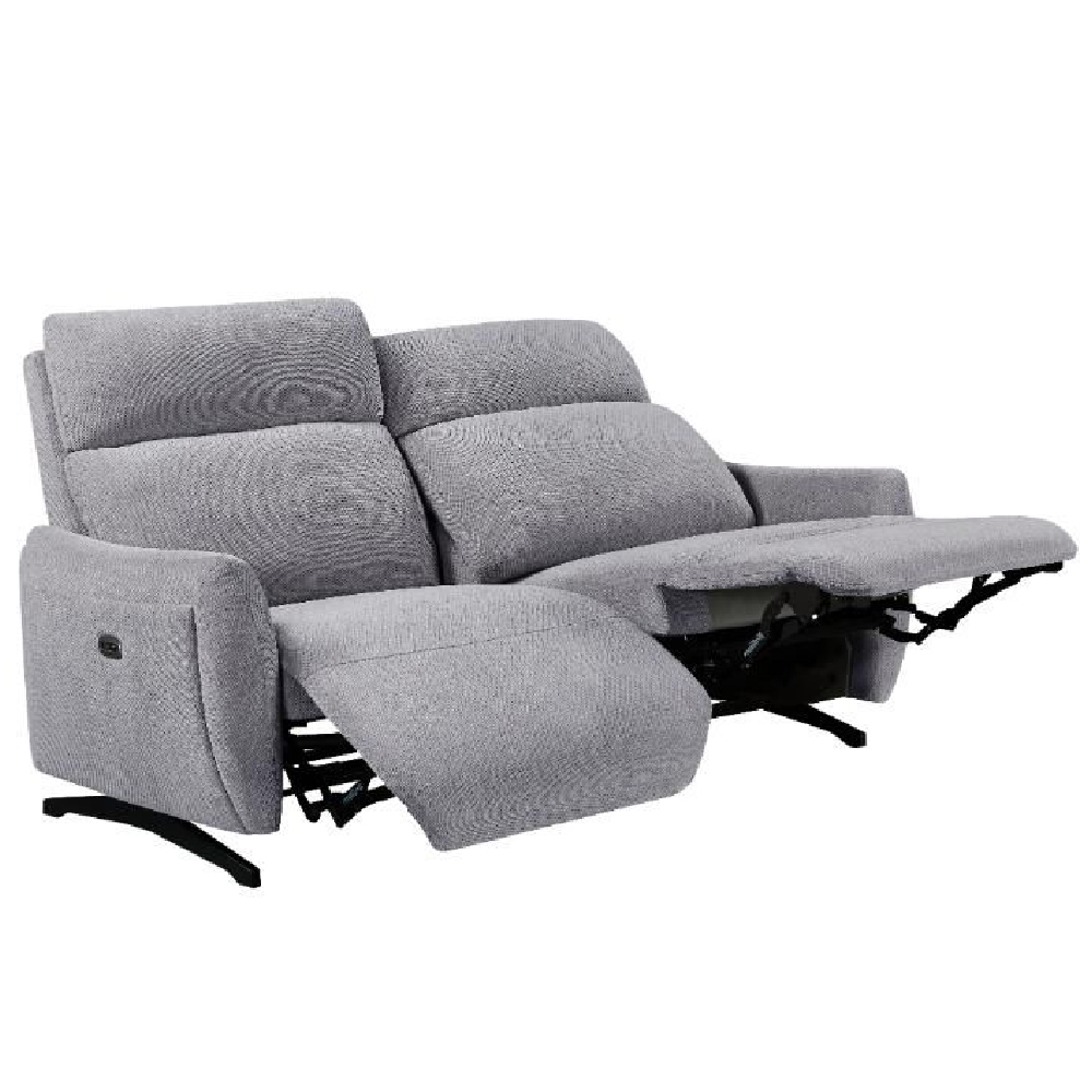 Revere Fabric Electric Recliner 3 Seater Sofa In Pewter