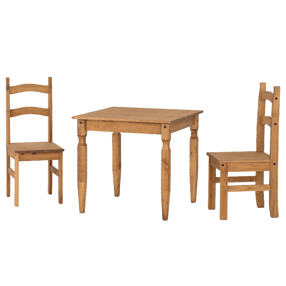 Revolution Wooden Dining Table With 2 Chairs In Waxed Pine