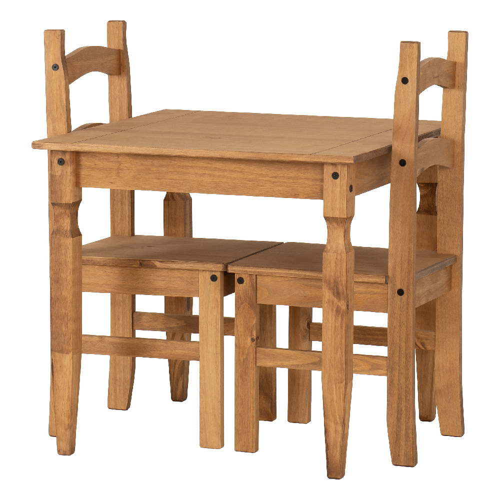Revolution Wooden Dining Table With 2 Chairs In Waxed Pine