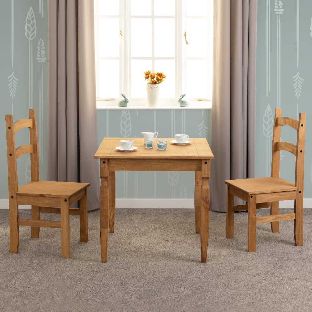 Read more about Revolution wooden dining table with 2 chairs in waxed pine