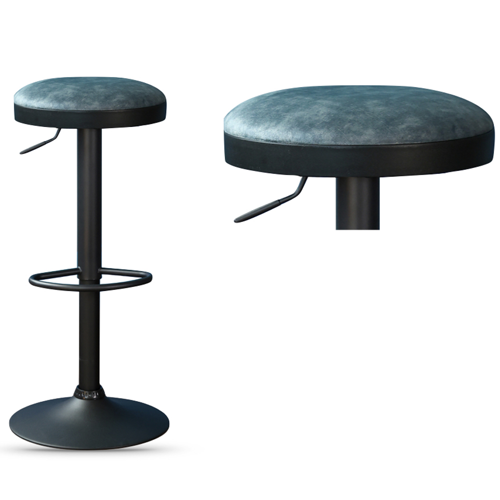 Rexford Stone Blue Fabric Gas Lift Stools - Pair