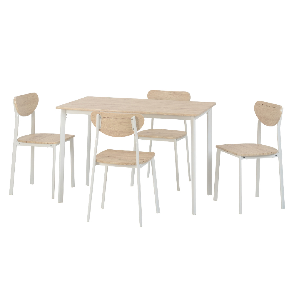 Rexford Wooden Dining Table With 4 Chairs In Light Oak And White