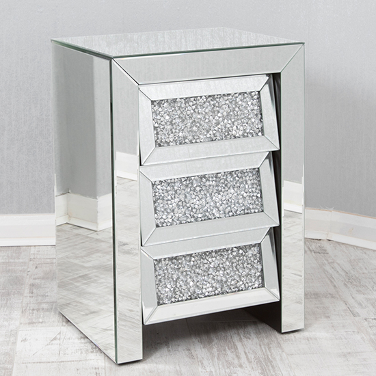 Read more about Reyn crushed glass bedside cabinet with 3 drawers