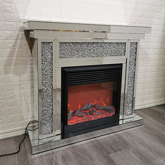 Photo of Reyn crushed glass fireplace in mirrored