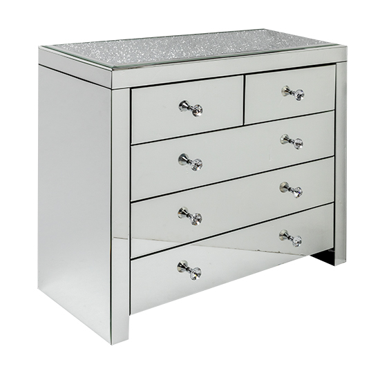 Read more about Reyn crushed glass top chest of 5 drawers in mirrored