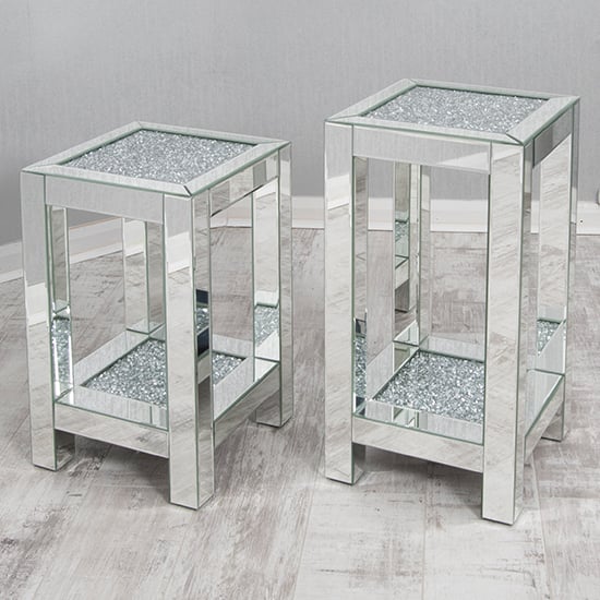 Reyn Crushed Glass Top Side Table With Undershelf In Mirrored_2
