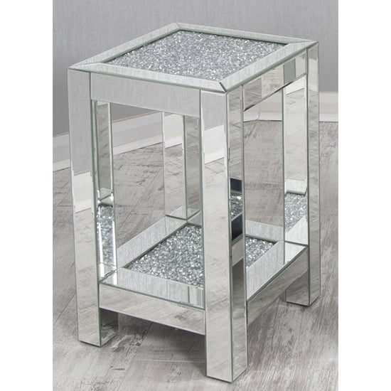 Reyn Crushed Glass Top Side Table With Undershelf In Mirrored_1