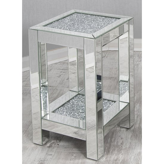 Read more about Reyn crushed glass top side table with undershelf in mirrored