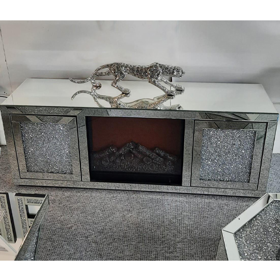 Reyn Crushed Glass TV Stand With Fire And 2 Doors In Mirrored_2