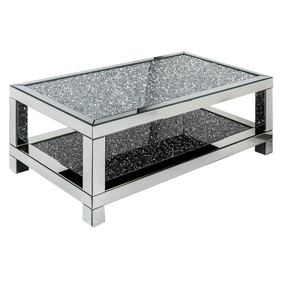 Read more about Reyn rectangular crushed glass top coffee table with undershelf