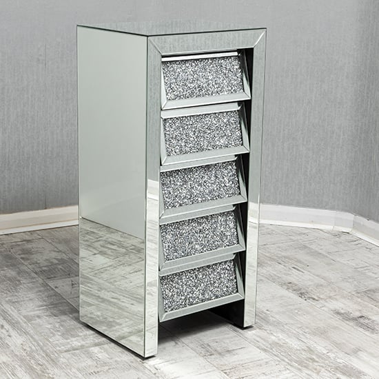 Reyn Tall Crushed Glass Chest Of 5 Drawers In Mirrored_1