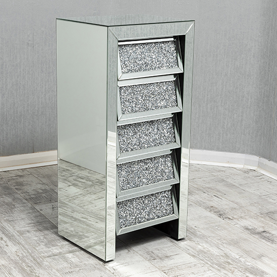 Read more about Reyn tall crushed glass chest of 5 drawers in mirrored