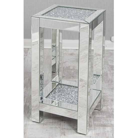 Reyn Tall Crushed Glass Top Side Table With Undershelf