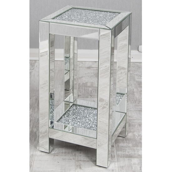 Reyn Tall Crushed Glass Top Side Table With Undershelf Furniture in