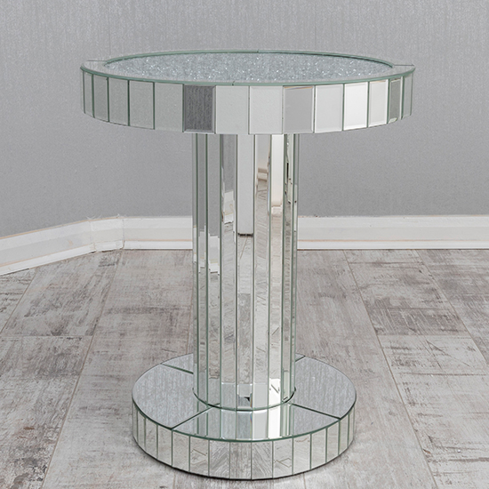 Product photograph of Reyn Tall Round Crushed Glass Top Coffee Table In Mirrored from Furniture in Fashion