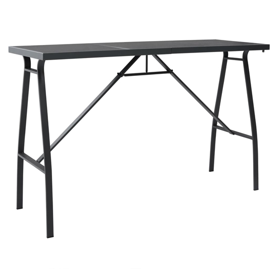 Read more about Reyna glass top garden bar table with steel frame in black