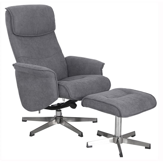 Product photograph of Reyna Recliner Chair With Footstool In Grey from Furniture in Fashion