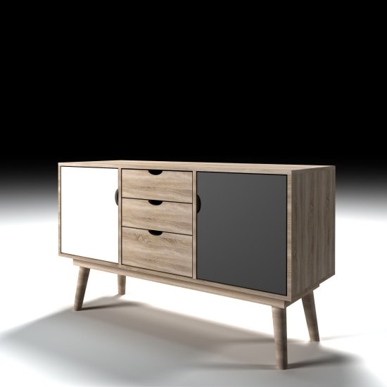 Stepps Wooden Sideboard In Sonoma Oak Grey And White