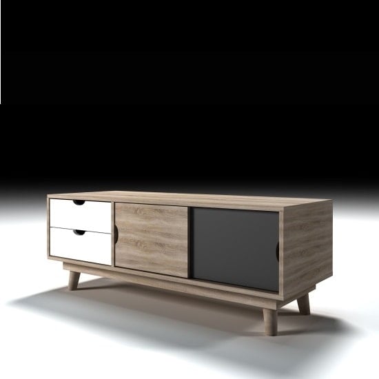 Stepps Wooden TV Stand In Sonoma Oak Grey And White