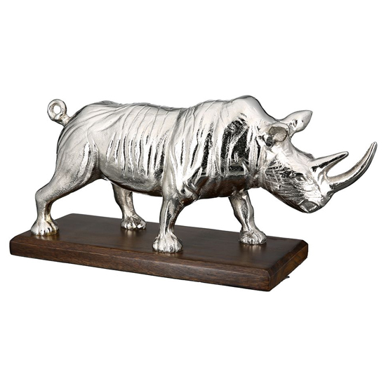 Rhino Aluminium Sculpture In Antique Silver And Dark Brown
