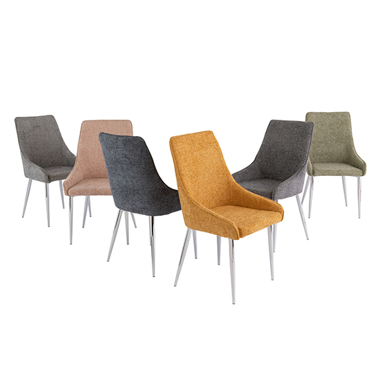Reece Ash Fabric Dining Chairs With Chrome Legs In Pair Furniture in