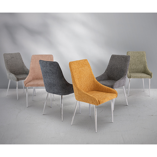 Reece Ash Fabric Dining Chairs With Chrome Legs In Pair Furniture in Fashion