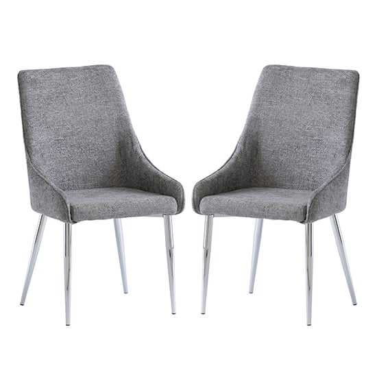 Reece Ash Fabric Dining Chairs With Chrome Legs In Pair