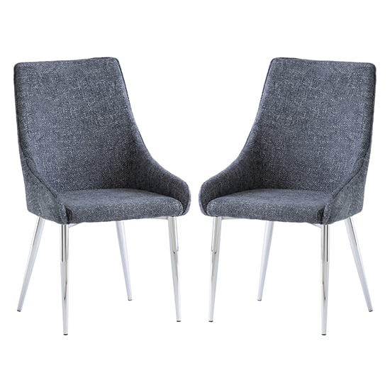 Read more about Reece deep blue fabric dining chairs with chrome legs in pair