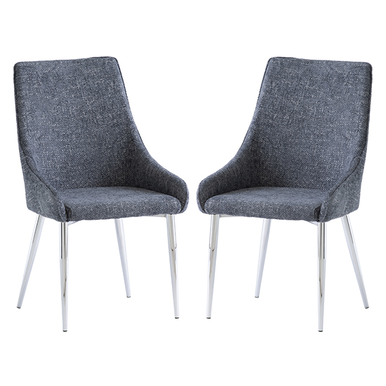 Reece Deep Blue Fabric Dining Chairs With Chrome Legs In Pair