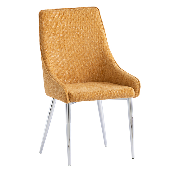 Product photograph of Reece Fabric Dining Chair In Mustard With Chrome Legs from Furniture in Fashion