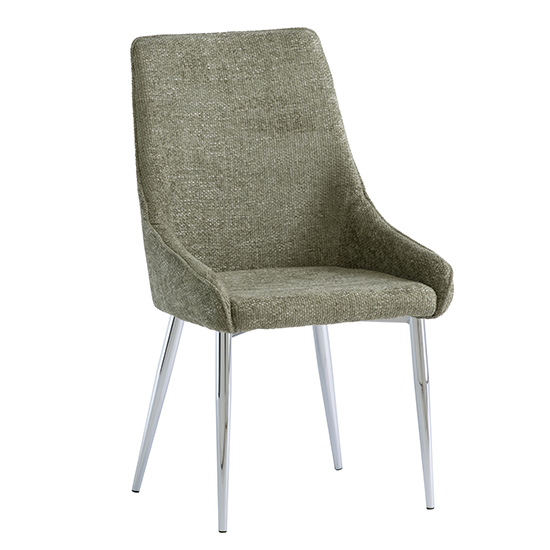 Photo of Reece fabric dining chair in olive with chrome legs