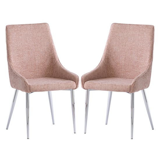 Read more about Reece flamingo fabric dining chairs with chrome legs in pair