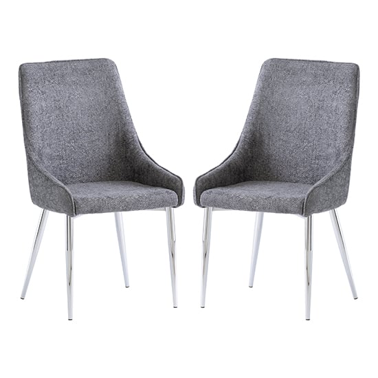 Read more about Reece graphite fabric dining chairs with chrome legs in pair