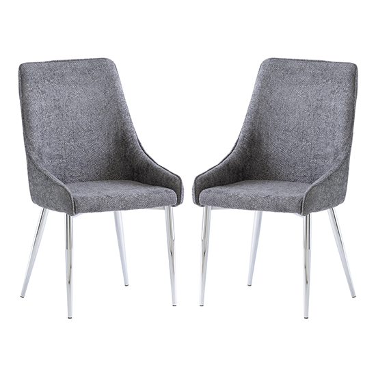 Read more about Reece graphite fabric dining chairs with chrome legs in pair