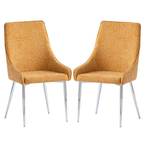 Read more about Reece mustard fabric dining chairs with chrome legs in pair