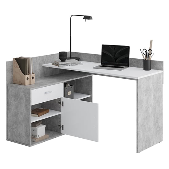 Rhyl Corner Wooden Computer Desk In Concrete Effect And White_2