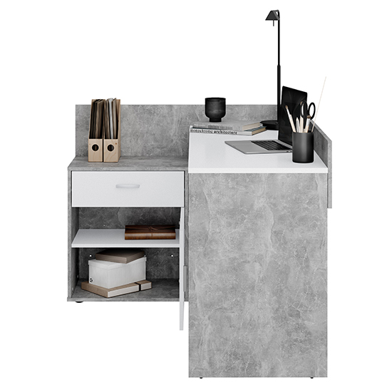 Rhyl Corner Wooden Computer Desk In Concrete Effect And White_3