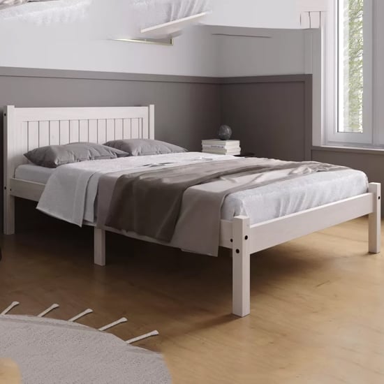 Ria Wooden Small Double Bed In White