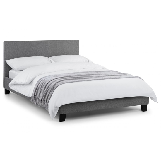 Rafiya Linen Fabric King Size Bed In Light Grey