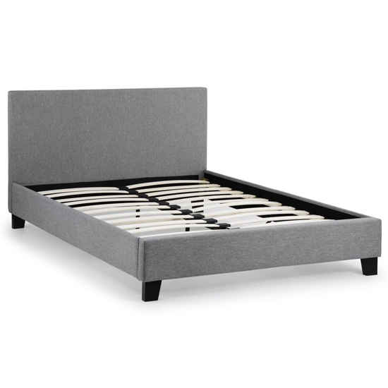 Rafiya Linen Fabric King Size Bed In Light Grey