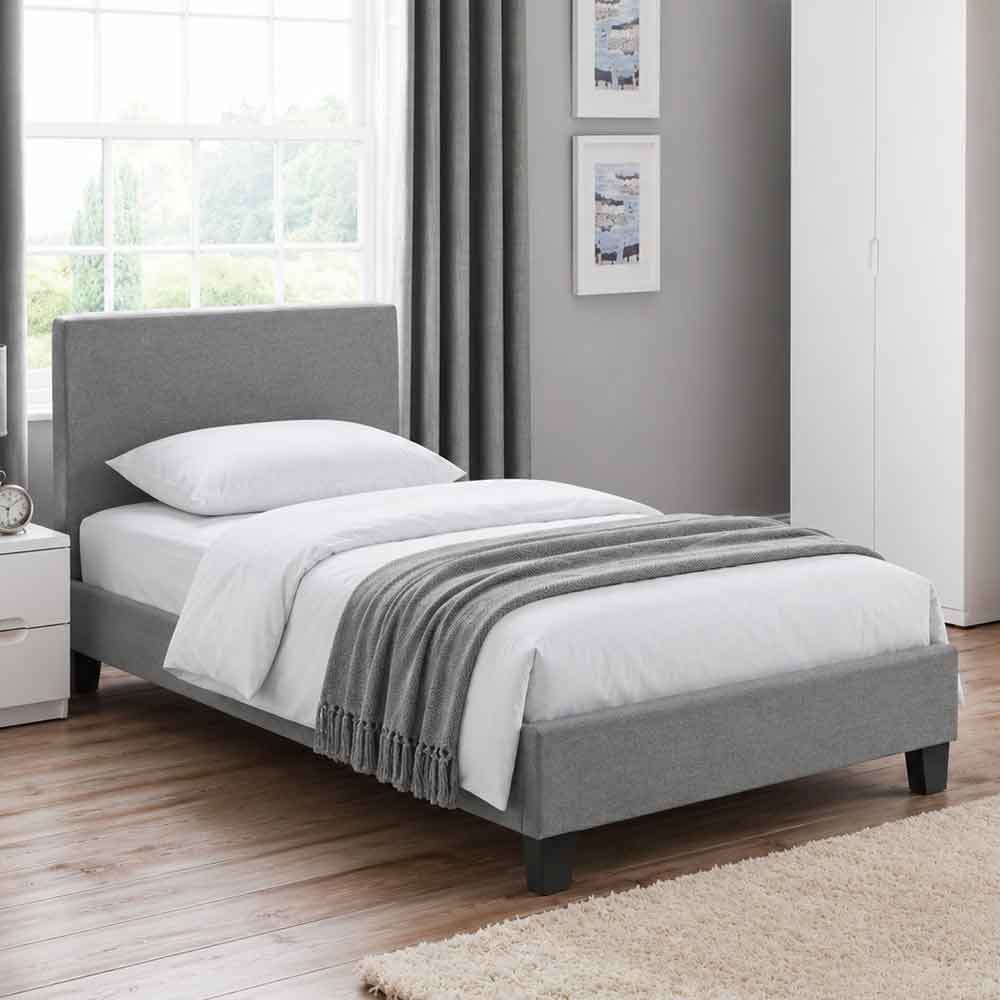 Rafiya Linen Fabric Single Bed In Light Grey