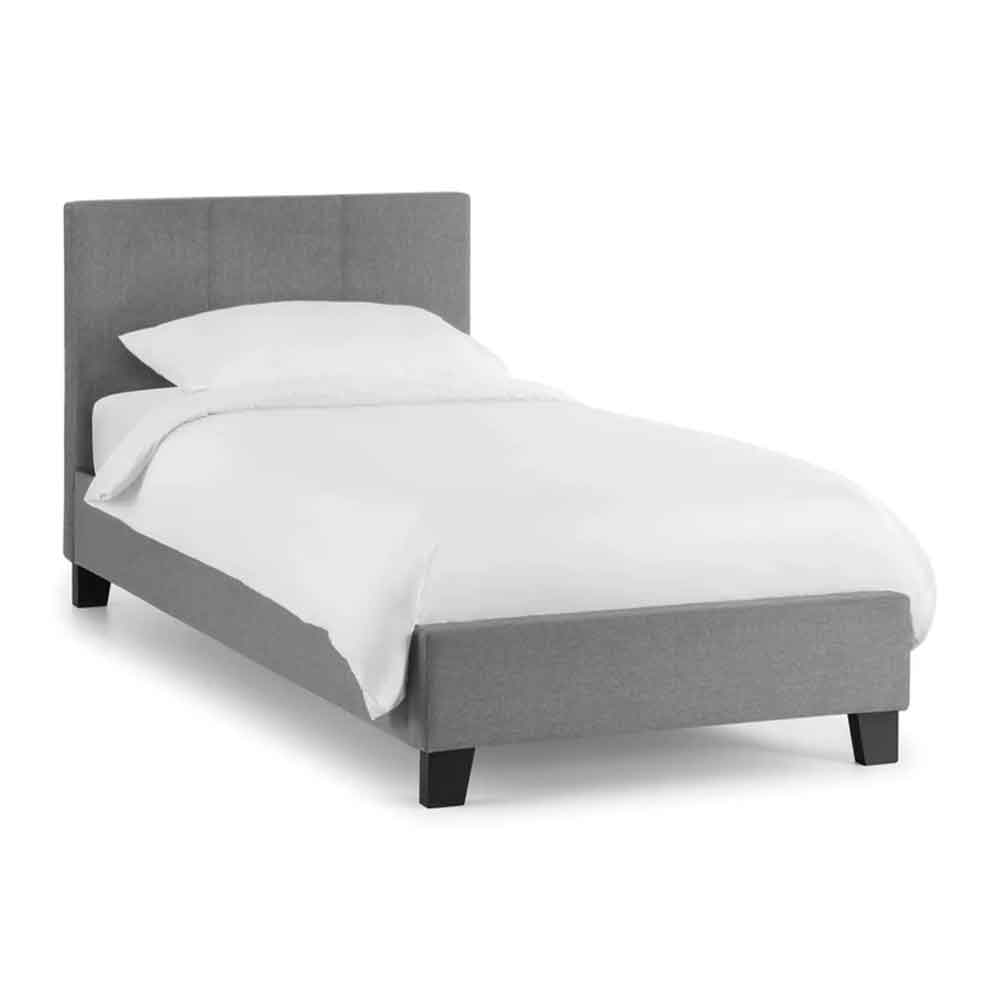 Rafiya Linen Fabric Single Bed In Light Grey