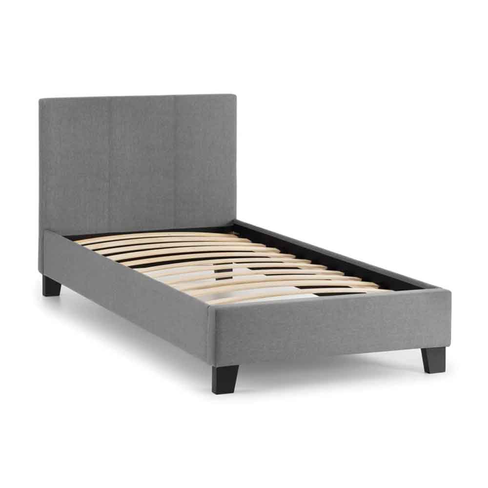 Rafiya Linen Fabric Single Bed In Light Grey