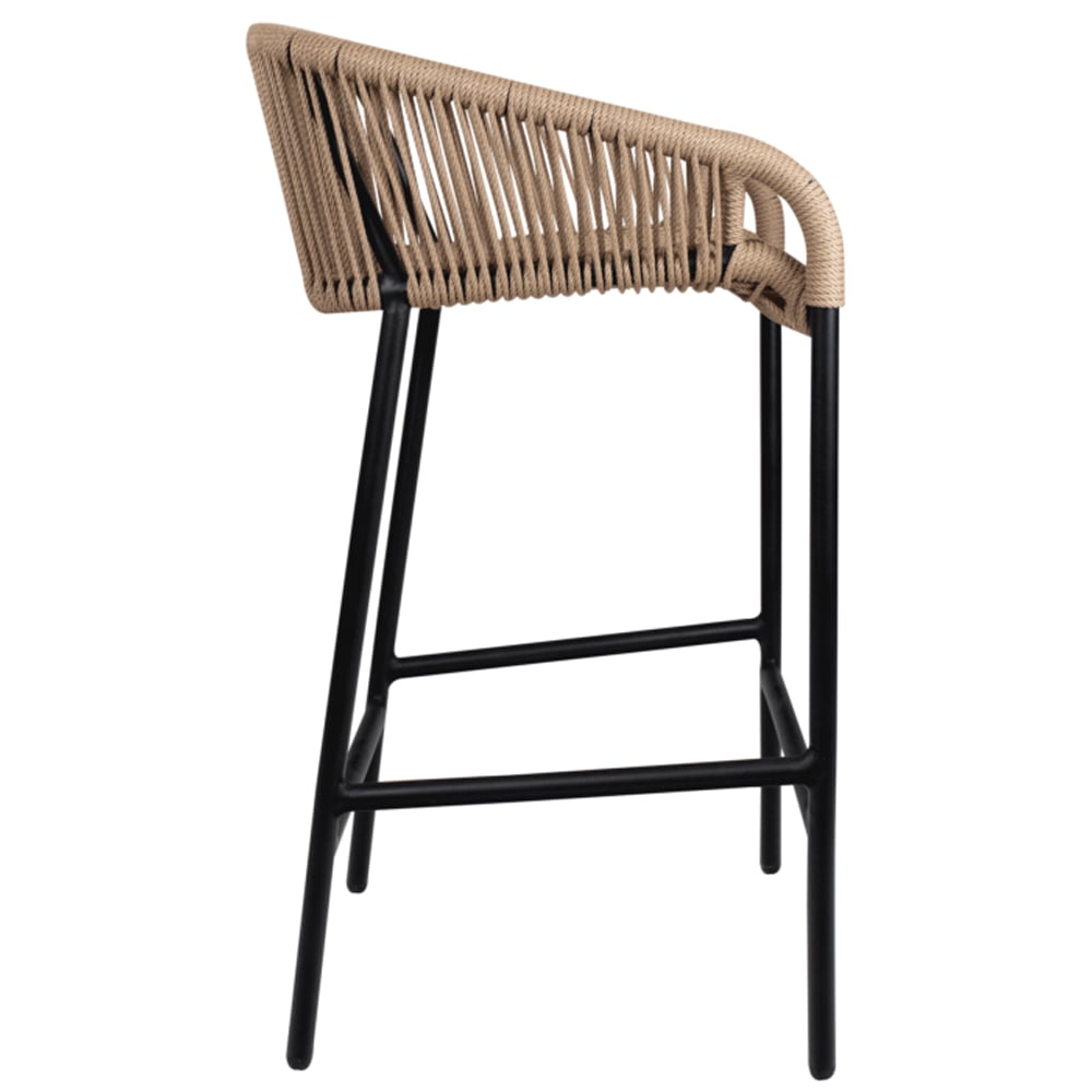 Rialto Natural Rattan Bar Stools With Black Metal Frame In Pair