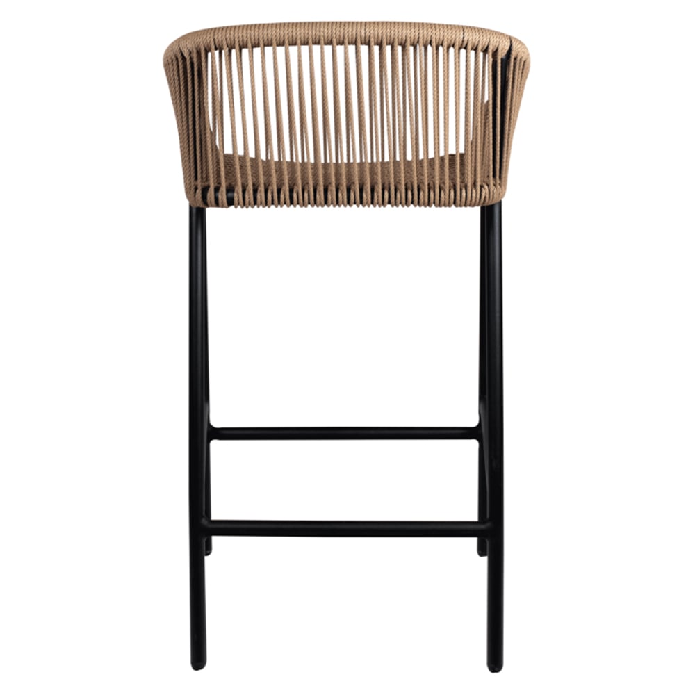Rialto Natural Rattan Bar Stools With Black Metal Frame In Pair