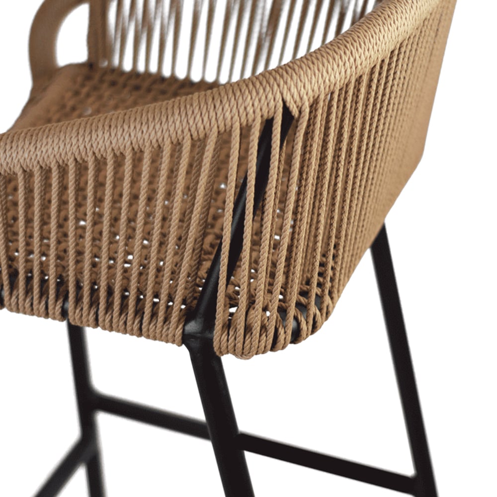 Rialto Natural Rattan Bar Stools With Black Metal Frame In Pair