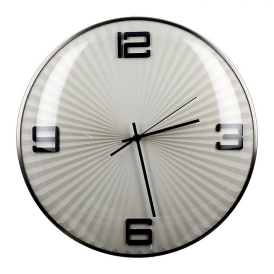 Photo of Ribbed glass wall clock with black and silver metal frame