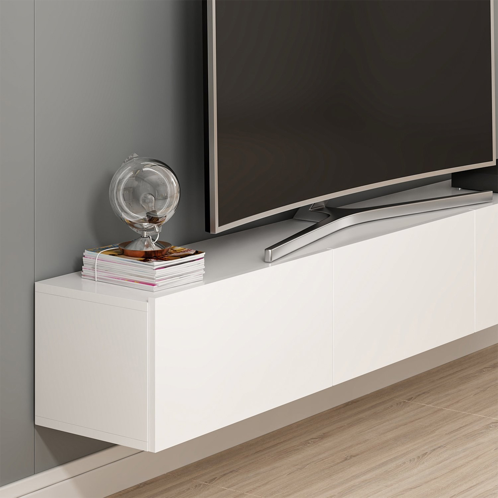 Ribelle Wooden TV Stand with 3 Flap Doors in White