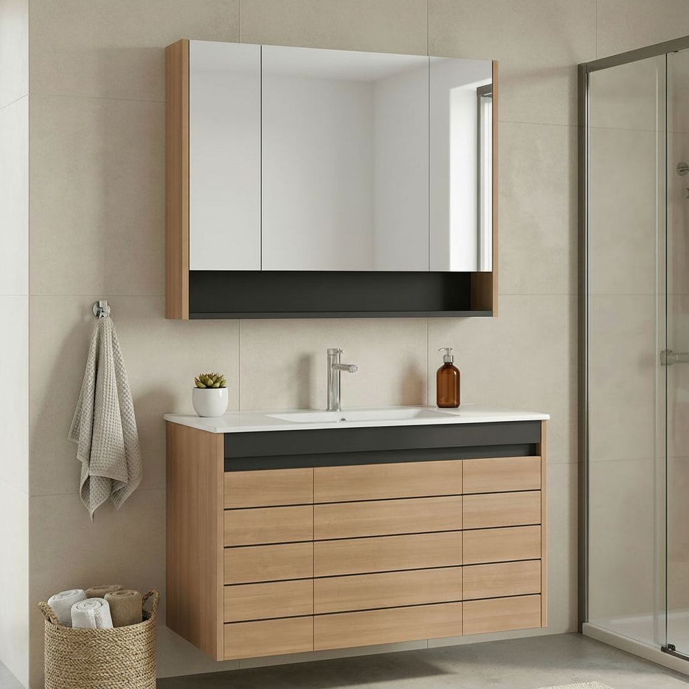 Ricato 1010mm Wooden Bathroom Furniture Set in Oak