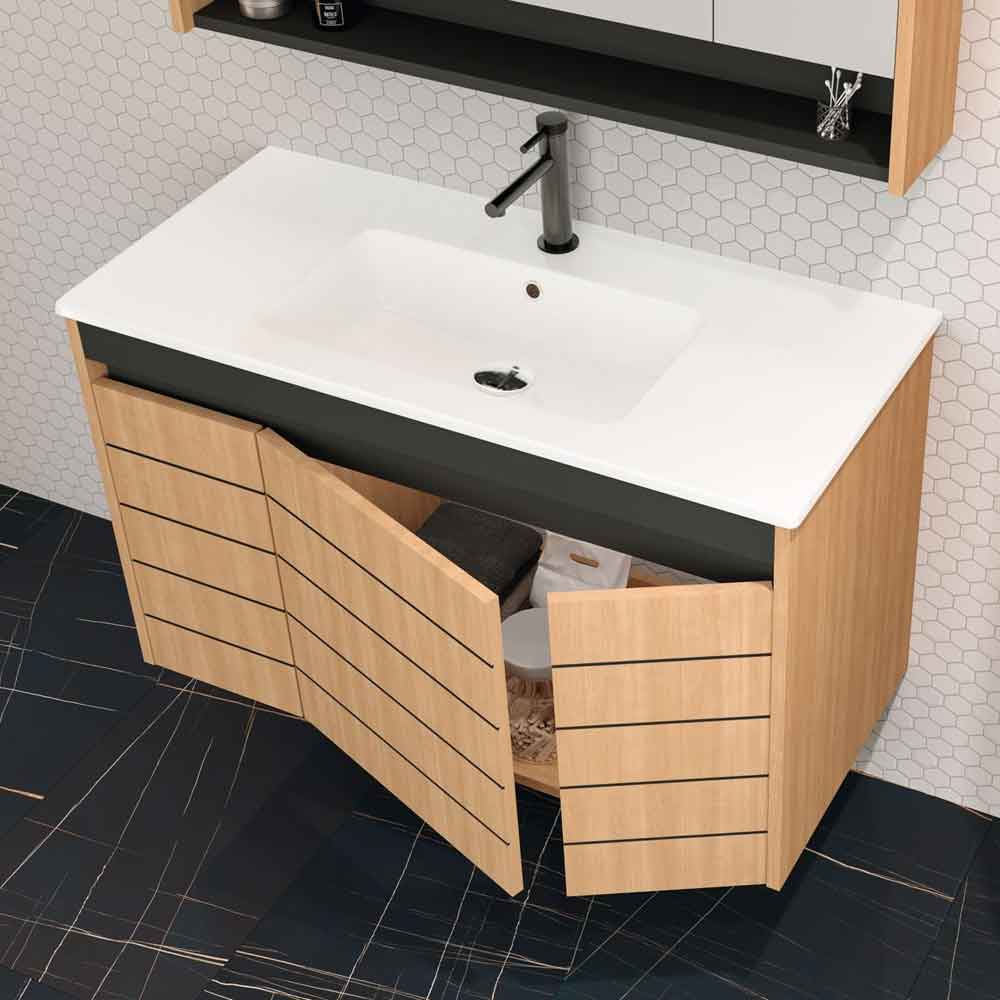 Ricato 1010mm Wooden Wall Mounted Vanity Unit & Basin with 3 Doors in Walnut